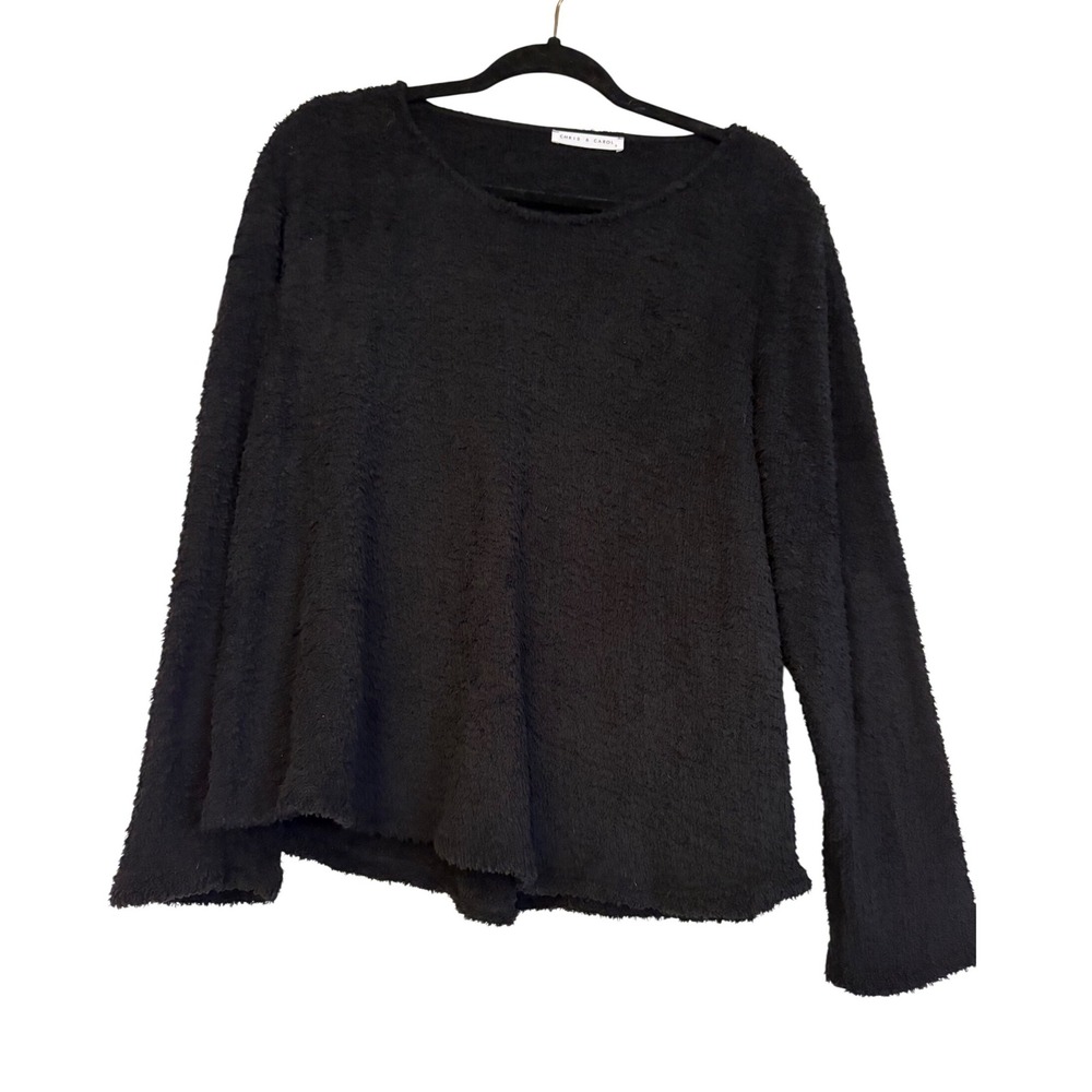Chris & Carol Womens Black Fuzzy Popcorn‎ Knit Sweater Crew Neck Small 211651T